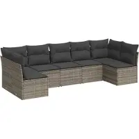vidaXL Ensemble de salon de jardin 7 pièces avec coussins Gris Poly rotin