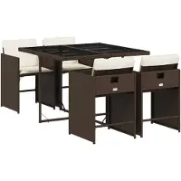 vidaXL Ensemble de jardin 5 pièces avec coussins Marron Poly rotin