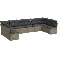 vidaXL Ensemble de salon de jardin 10 pièces avec coussins Gris Poly Rattan