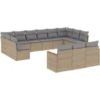 vidaXL Ensemble de 13 canapés de jardin avec coussins Beige Poly Rattan