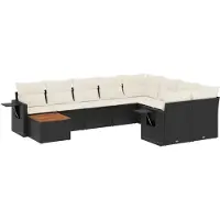 vidaXL Ensemble de 10 canapés de jardin avec coussins noir poly rotin