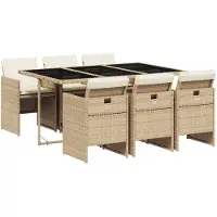 vidaXL Ensemble de jardin 7 pièces avec coussins Beige Poly rotin