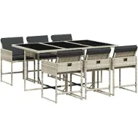 DKD Home Decor Ensemble de jardin 7 pièces avec coussins gris clair Poly rotin