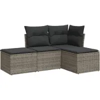 vidaXL Ensemble de salon de jardin 4 pièces avec coussins Gris Poly rotin