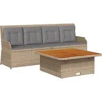 vidaXL Ensemble de salon de jardin 3 pièces avec coussins Beige Poly Rattan