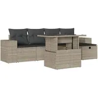 vidaXL Ensemble de salon de jardin 6 pièces avec coussins gris clair Poly rotin