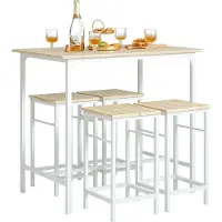 SoBuy Table de bar avec 4 tabourets - Moderne - max. 120 kg - Blanc / Marron