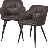 En.casa Chaise de salle à manger 'Birmingham' set de 2 avec accoudoirs rembourré pieds en acier brun foncé