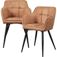 En.casa Chaise de salle à manger 'Birmingham' set de 2 avec accoudoirs rembourré pieds en acier brun