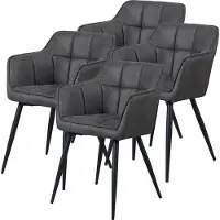 En.casa Ensemble de 4 chaises de salle à manger "Birmingham" avec accoudoirs, revêtues d'un simili velours gris foncé
