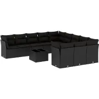 vidaXL Ensemble de 12 canapés de jardin avec coussins noir poly rotin