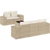 vidaXL Ensemble de salon de jardin 6 pièces avec coussins Beige Poly Rattan