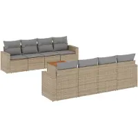vidaXL Ensemble de salon de jardin 9 pièces avec coussins beige Poly rotin