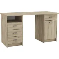 Demeyere Bureau de bureau MAO de , couleur chêne, fabriqué en France, 135x58,5x74 cm, meuble de bureau, panneau de particules mélaminé, 4 tiroirs, 1 armoire
