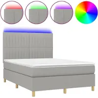 vidaXL Lit boxspring avec matelas & LED gris clair 140x190 cm Tissu