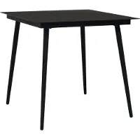 The Living Store Table à manger de jardin noire 80x80x74 cm Acier et verre