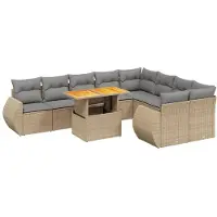 vidaXL Ensemble de salon de jardin 10 pièces avec coussins Beige Poly Rattan