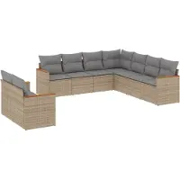 vidaXL Ensemble de salon de jardin 9 pièces avec coussins beige Poly rotin