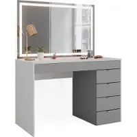 Vicco Coiffeuse Elise blanche/grise/grise 115 cm avec miroir à LED, modèle 41345