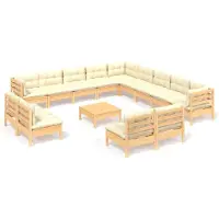 vidaXL Ensemble de salon de jardin 14 pièces avec coussins crème, en bois de pin massif