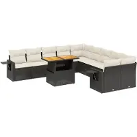 vidaXL Ensemble de salon de jardin 11 pièces avec coussins noir poly rotin