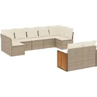vidaXL Ensemble de salon de jardin 9 pièces avec coussins beige Poly rotin