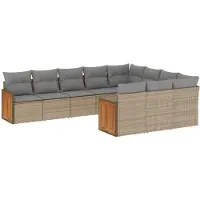 vidaXL Ensemble de salon de jardin 10 pièces avec coussins Beige Poly Rattan