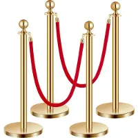 Vevor Colonne de délimitation (4 pièces) (longueur 1,5 m), colonne de délimitation en acier inoxydable avec socle rechargeable, pour expositions, or