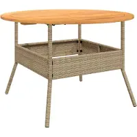 vidaXL Table de jardin avec plateau en bois Beige Ø110x71 cm Poly rotin