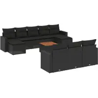 vidaXL Ensemble de salon de jardin 11 pièces avec coussins noir poly rotin