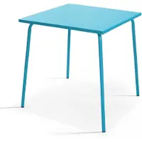 Oviala Table de jardin carrée en métal 4 places 70 cm bleu - Palavas