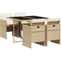 vidaXL Salon de jardin 5 pièces avec coussins Beige Poly Rattan