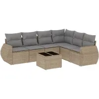 vidaXL Ensemble de salon de jardin 7 pièces avec coussins Beige Poly Rattan