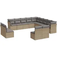 vidaXL Ensemble de 12 canapés de jardin avec coussins Beige Poly Rattan