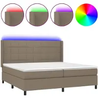 vidaXL Lit Boxspring avec matelas & LED Taupe 200x200 cm Tissu