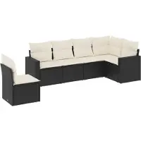 vidaXL Ensemble de salon de jardin 6 pièces avec coussins noir poly rotin