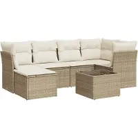 vidaXL Ensemble de salon de jardin 7 pièces avec coussins Beige Poly Rattan