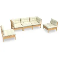 vidaXL ensemble salon de jardin 5 pièces avec coussins Crème pin massif