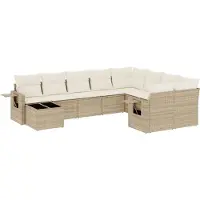 vidaXL Ensemble de salon de jardin 10 pièces avec coussins Beige Poly Rattan