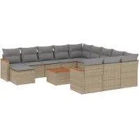 vidaXL Ensemble de 13 canapés de jardin avec coussins Beige Poly Rattan