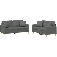 vidaXL Ensemble de canapés 2 pcs coussins gris foncé tissu