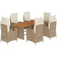 vidaXL Ensemble de jardin 7 pièces avec coussins Beige Poly rotin