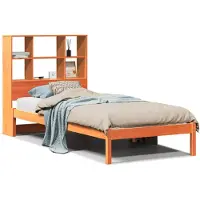 vidaXL Lit en bois massif avec étagère sans matelas brun cire 100x200 cm