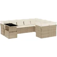 vidaXL Ensemble de salon de jardin 10 pièces avec coussins Beige Poly Rattan