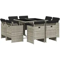 vidaXL Salon de jardin 9 pièces avec coussins gris clair Poly rotin