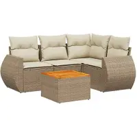 vidaXL Ensemble de salon de jardin 5 pièces avec coussins Beige Poly Rattan
