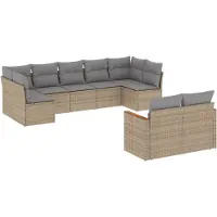 vidaXL Ensemble de salon de jardin 9 pièces avec coussins beige Poly rotin