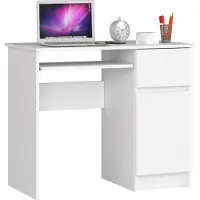 Akord Bureau compact blanc Piksel pour bureau et home office avec étagère extensible et tiroir
