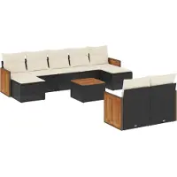 vidaXL Salon de jardin 10 pcs avec coussins noir résine tressée
