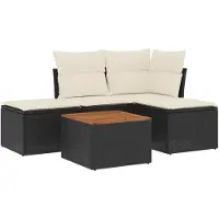 vidaXL Ensemble de salon de jardin 5 pièces avec coussins noir poly rotin